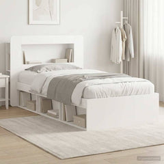 Bed Frame with Storage 90 x 190 cm Engineered Wood with Centre Shelf White