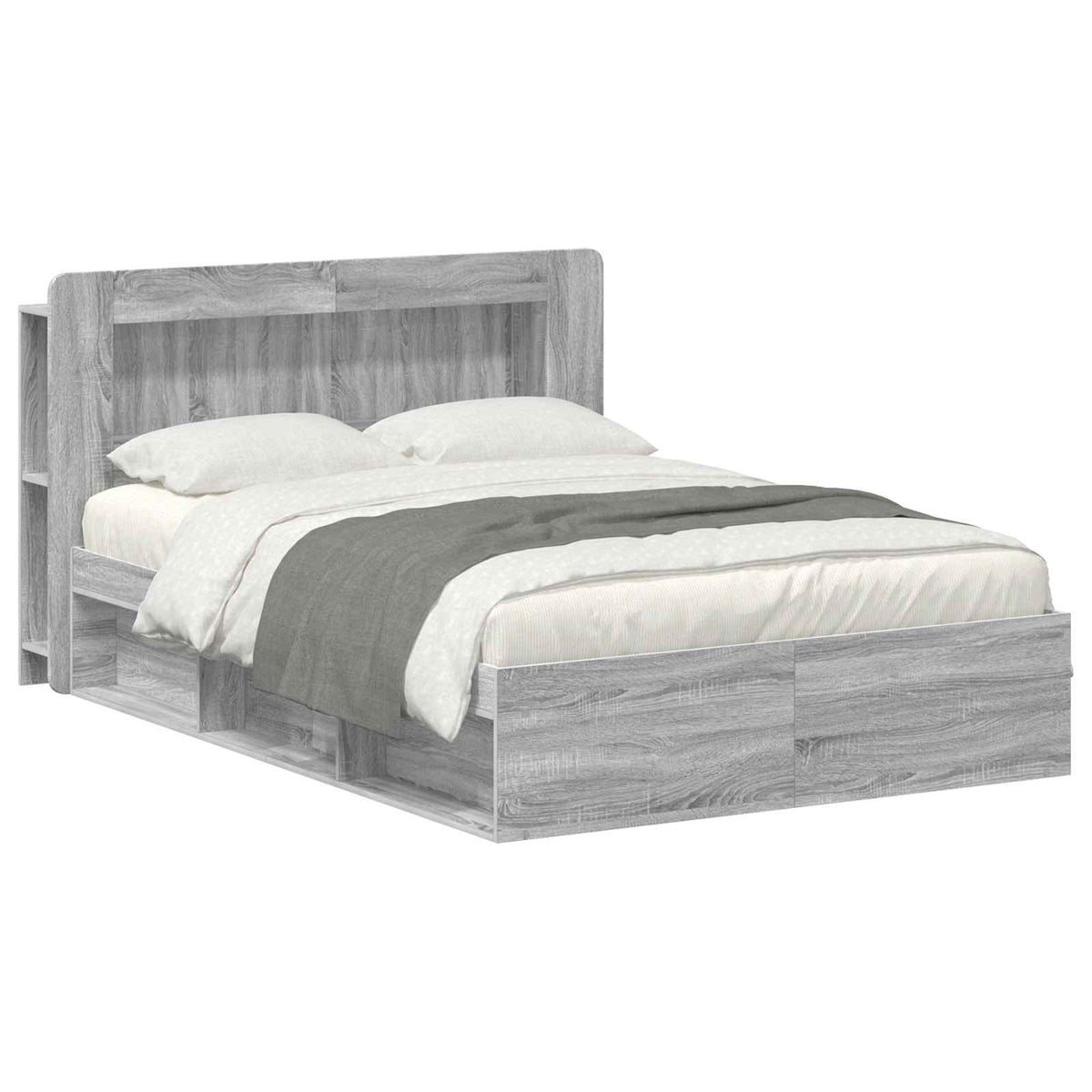 Bed Frame with Storage 140 x 190 cm Engineered Wood with Centre Shelf Grey sonoma