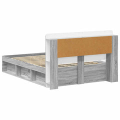 Bed Frame with Storage 140 x 190 cm Engineered Wood with Centre Shelf Grey sonoma