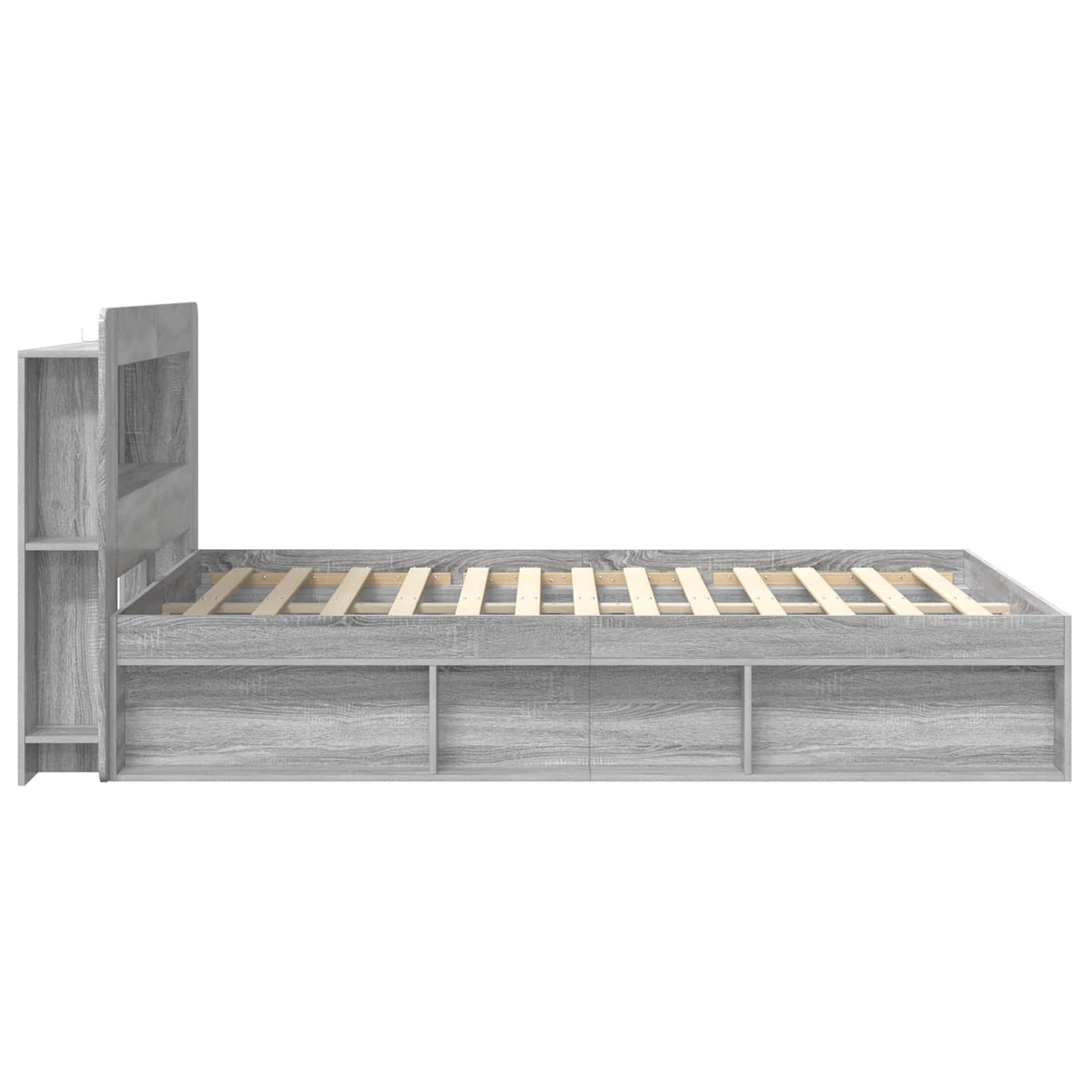 Bed Frame with Storage 140 x 190 cm Engineered Wood with Centre Shelf Grey sonoma