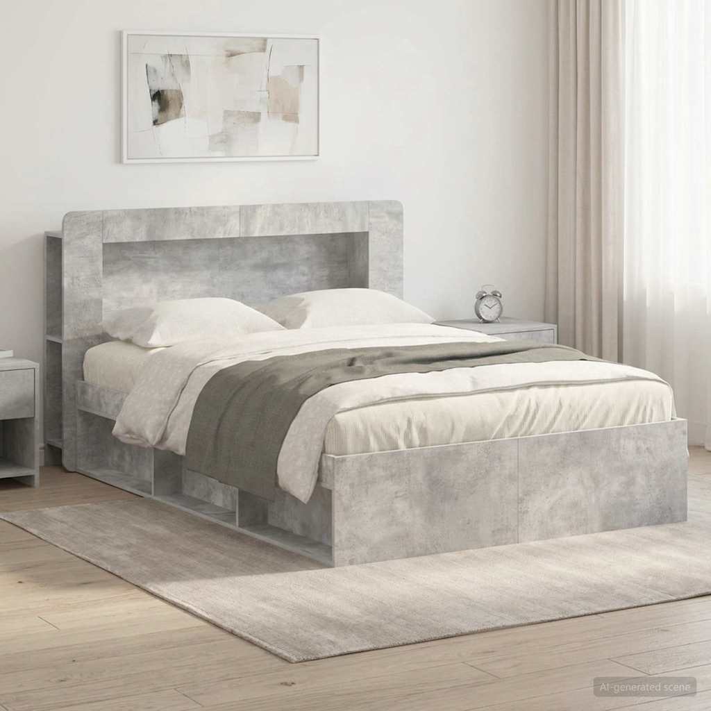 Bed Frame with Storage 140 x 200 cm with Centre Shelf Concrete grey