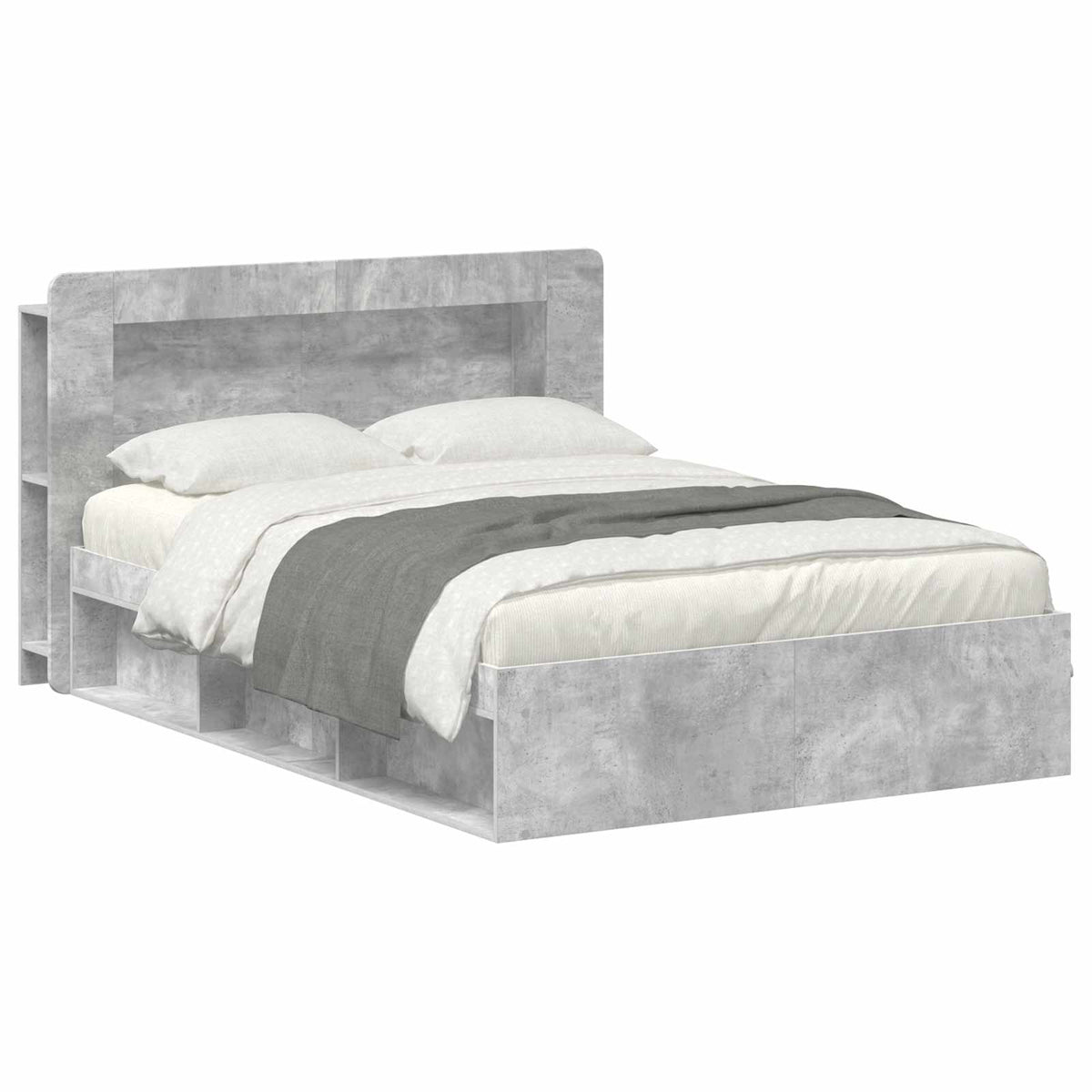 Bed Frame with Storage 140 x 200 cm with Centre Shelf Concrete grey