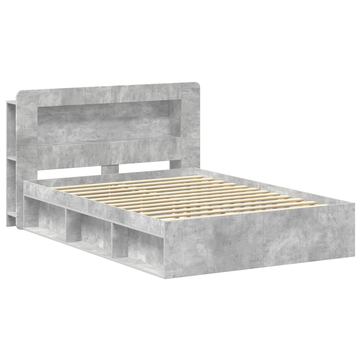 Bed Frame with Storage 140 x 200 cm with Centre Shelf Concrete grey