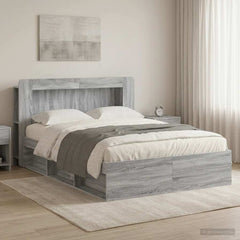 Bed Frame with Storage 140 x 200 cm with Centre Shelf Grey sonoma