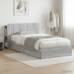 Bed Frame with Storage Engineered Wood Length 200 cm without Centre Shelf Grey sonoma 100 cm