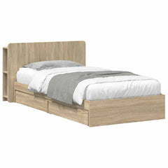 Bed Frame with Storage Engineered Wood Length 200 cm without Centre Shelf Sonoma oak 100 cm