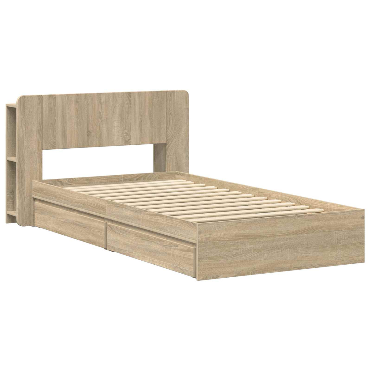 Bed Frame with Storage Engineered Wood Length 200 cm without Centre Shelf Sonoma oak 100 cm