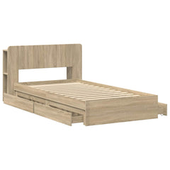 Bed Frame with Storage Engineered Wood Length 200 cm without Centre Shelf Sonoma oak 100 cm