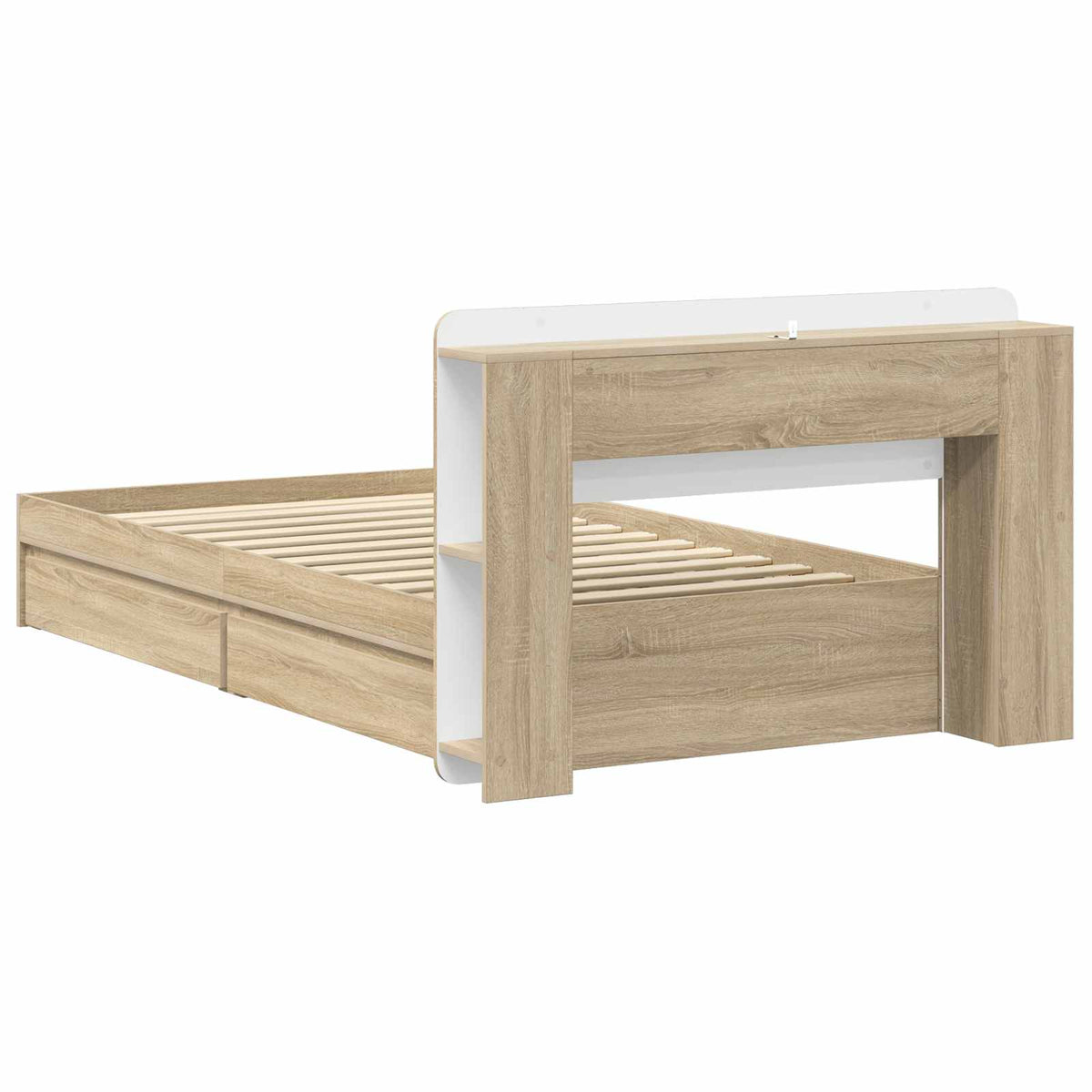 Bed Frame with Storage Engineered Wood Length 200 cm without Centre Shelf Sonoma oak 100 cm