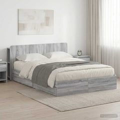 Bed Frame with Storage Engineered Wood Length 200 cm without Centre Shelf Grey sonoma 140 cm