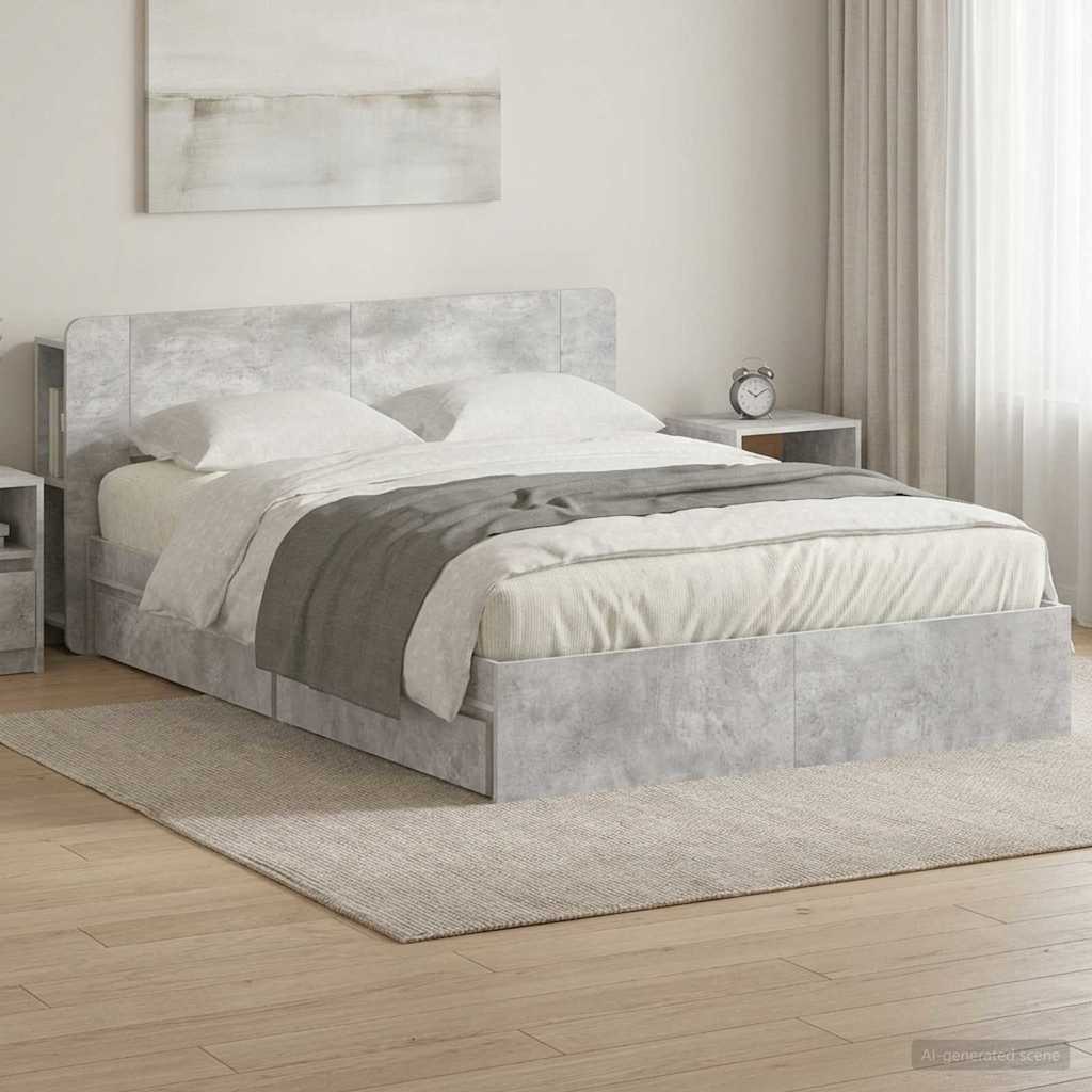 Bed Frame with Storage Engineered Wood Length 200 cm without Centre Shelf Concrete grey 150 cm