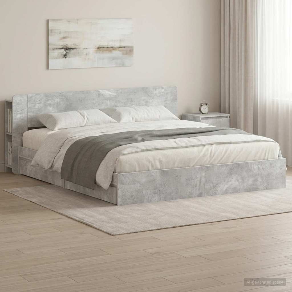 Bed Frame with Storage Engineered Wood Length 200 cm without Centre Shelf Concrete grey 200 cm