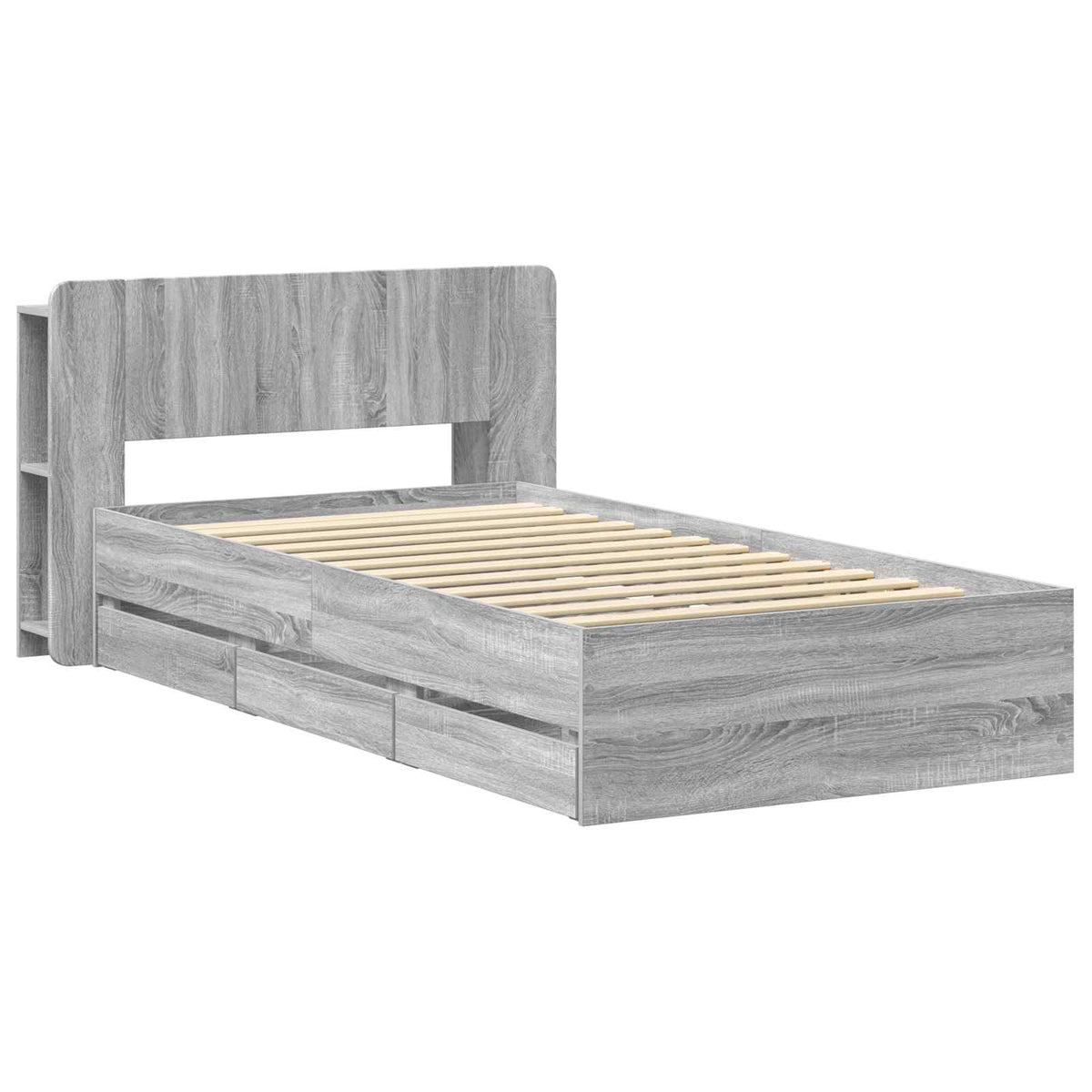 Bed Frame with Storage and Headboard Length 200 cm without Centre Shelf Grey Sonoma 80 cm