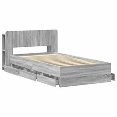 Bed Frame with Storage and Headboard Length 200 cm without Centre Shelf Grey Sonoma 80 cm