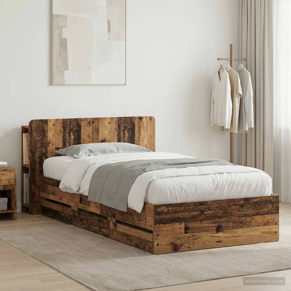 vidaXL Bed Frame with Storage and Headboard Old Wood 80 x 200 cm 1
