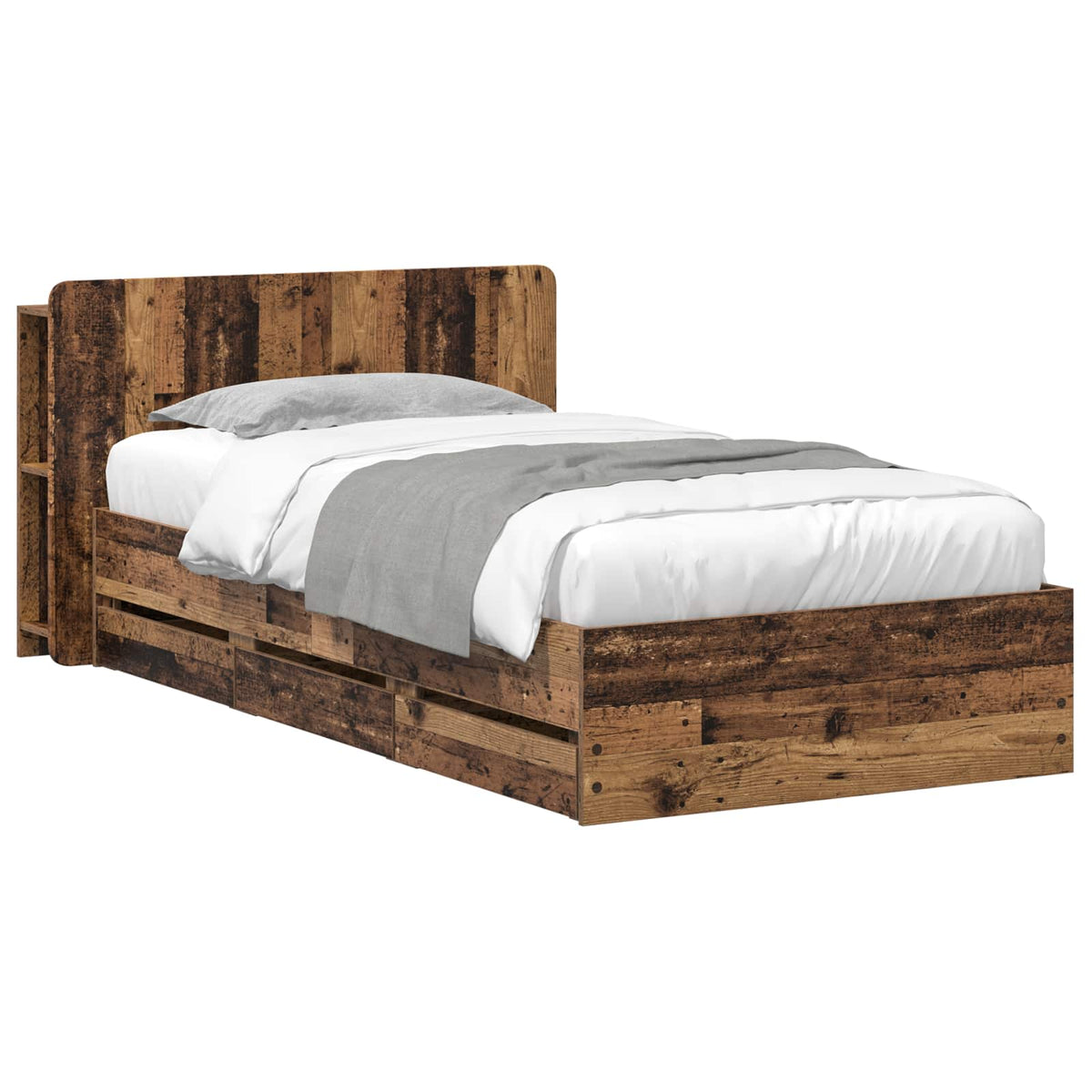 vidaXL Bed Frame with Storage and Headboard Old Wood 80 x 200 cm 2