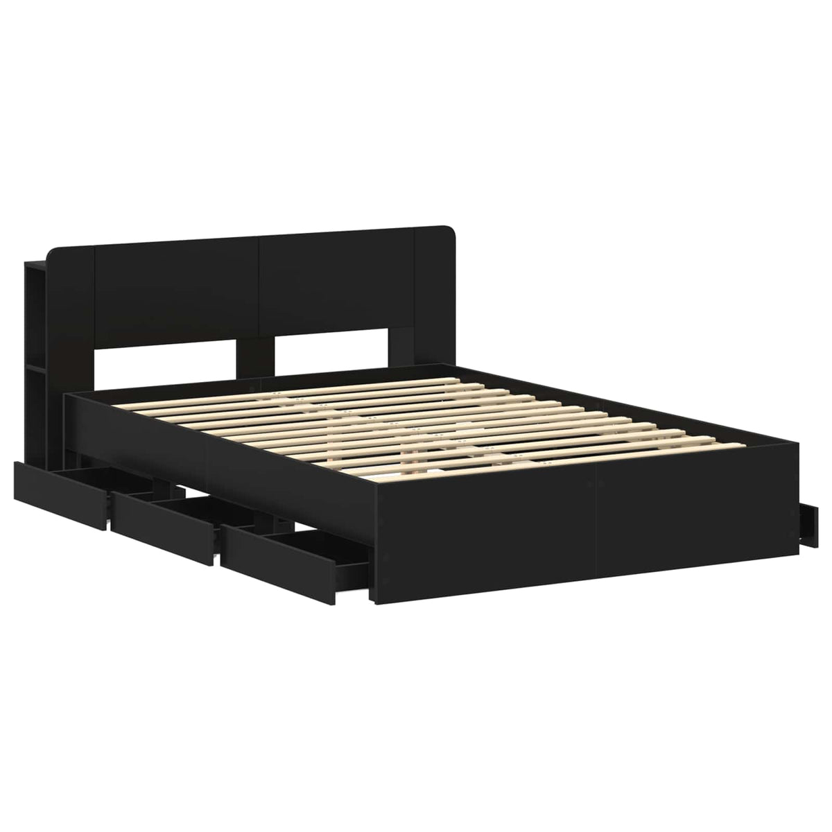 Bed Frame with Storage and Headboard Length 200 cm without Centre Shelf Black 150 cm