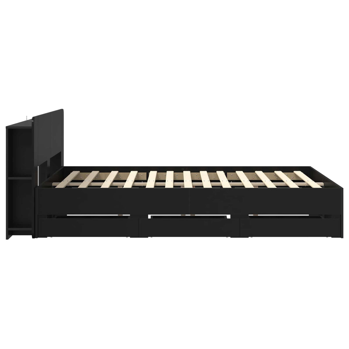 Bed Frame with Storage and Headboard Length 200 cm without Centre Shelf Black 150 cm