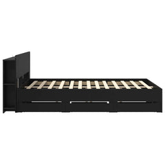 Bed Frame with Storage and Headboard Length 200 cm without Centre Shelf Black 150 cm