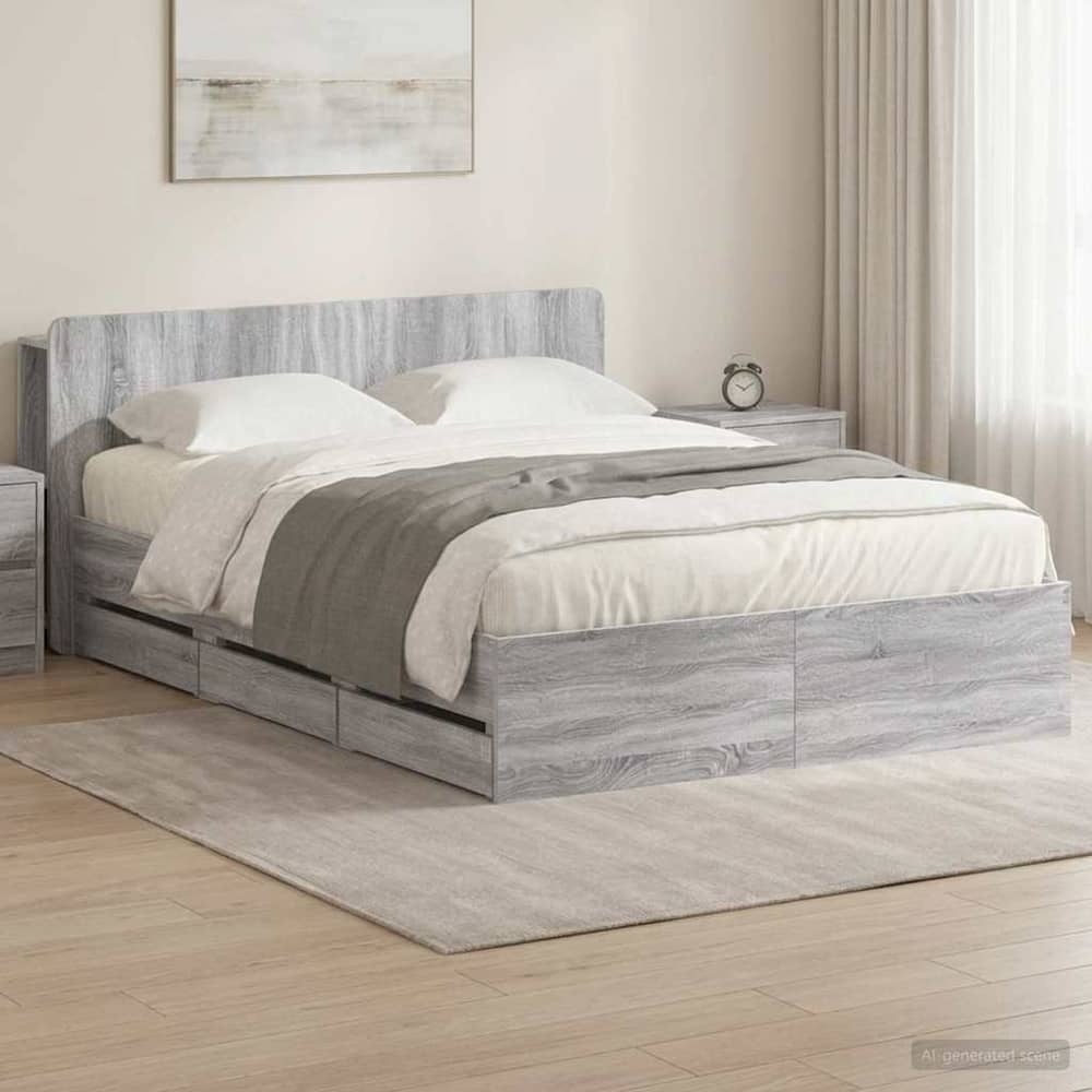 Bed Frame with Storage and Headboard Length 200 cm without Centre Shelf Grey Sonoma 160 cm