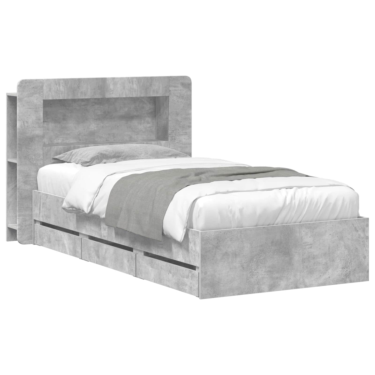 Bed Frame with Storage and Headboard Length 200 cm with Centre Shelf Concrete Grey 80 cm