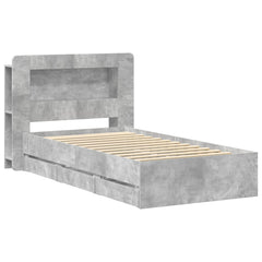 Bed Frame with Storage and Headboard Length 200 cm with Centre Shelf Concrete Grey 80 cm