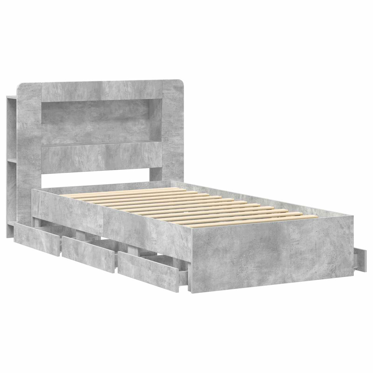 Bed Frame with Storage and Headboard Length 200 cm with Centre Shelf Concrete Grey 80 cm