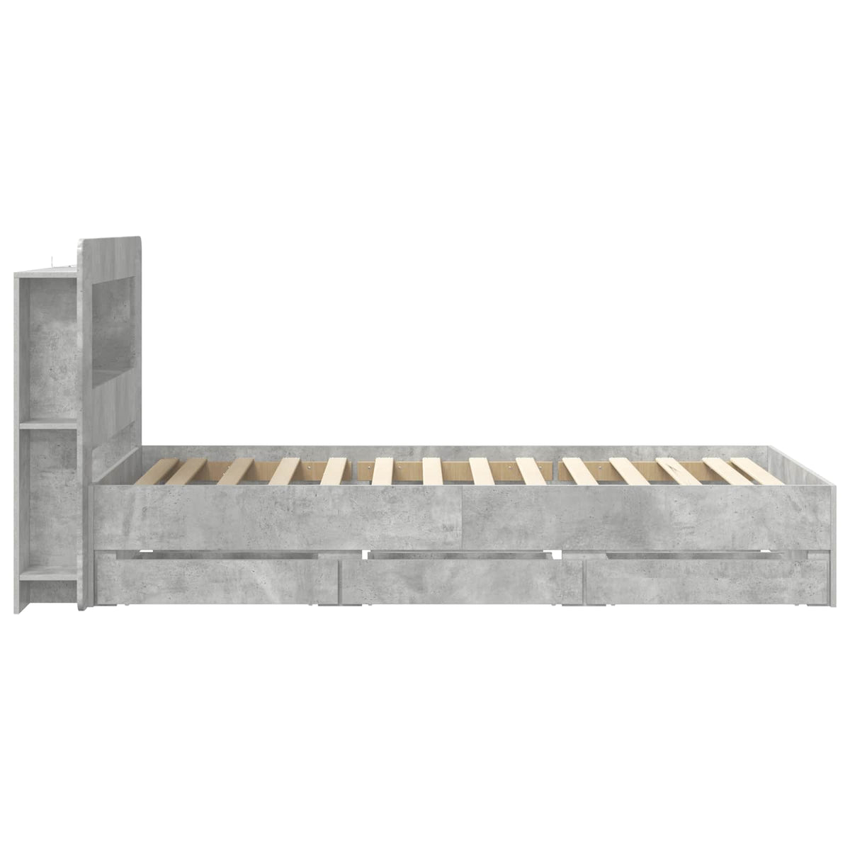 Bed Frame with Storage and Headboard Length 200 cm with Centre Shelf Concrete Grey 80 cm