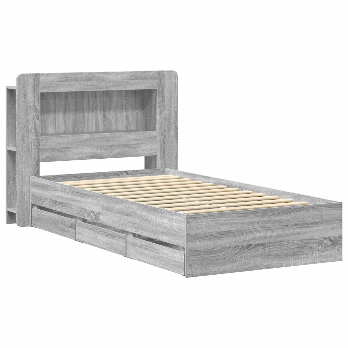 Bed Frame with Storage and Headboard Length 200 cm with Centre Shelf Grey Sonoma 80 cm