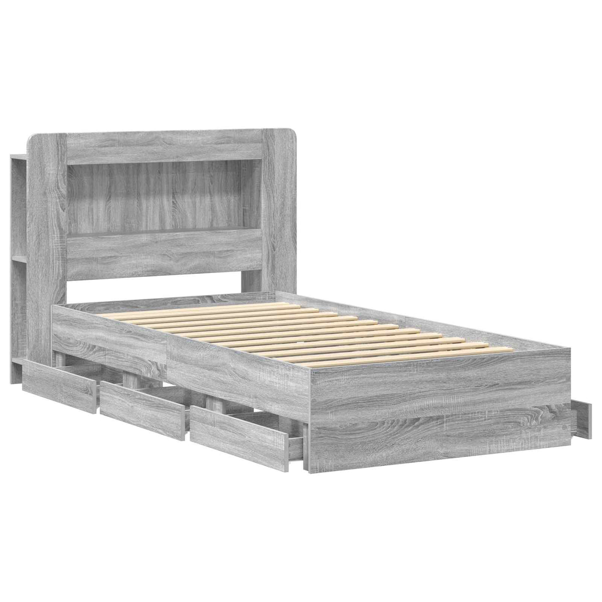 Bed Frame with Storage and Headboard Length 200 cm with Centre Shelf Grey Sonoma 80 cm