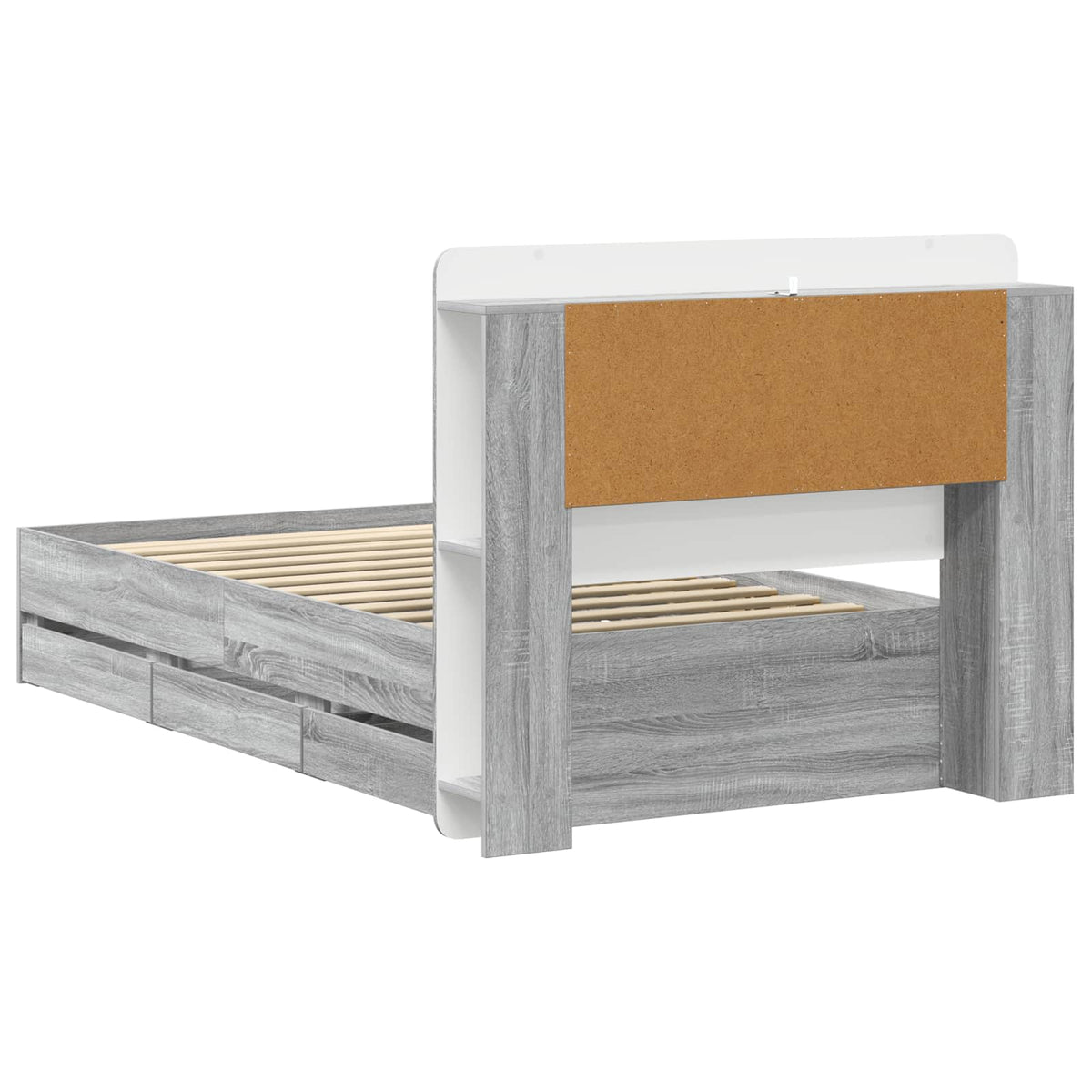 Bed Frame with Storage and Headboard Length 200 cm with Centre Shelf Grey Sonoma 80 cm