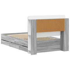 Bed Frame with Storage and Headboard Length 200 cm with Centre Shelf Grey Sonoma 80 cm