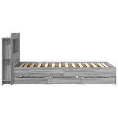 Bed Frame with Storage and Headboard Length 200 cm with Centre Shelf Grey Sonoma 80 cm