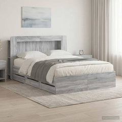 Bed Frame with Storage and Headboard Length 200 cm with Centre Shelf Grey Sonoma 140 cm