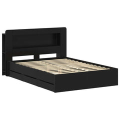 Bed Frame with Storage and Headboard Length 200 cm with Centre Shelf Black 150 cm