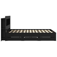 Bed Frame with Storage and Headboard Length 200 cm with Centre Shelf Black 150 cm