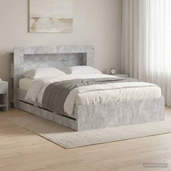 Bed Frame with Storage and Headboard Length 200 cm with Centre Shelf Concrete Grey 150 cm
