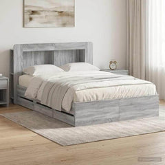 Bed Frame with Storage and Headboard Length 200 cm with Centre Shelf Grey Sonoma 150 cm