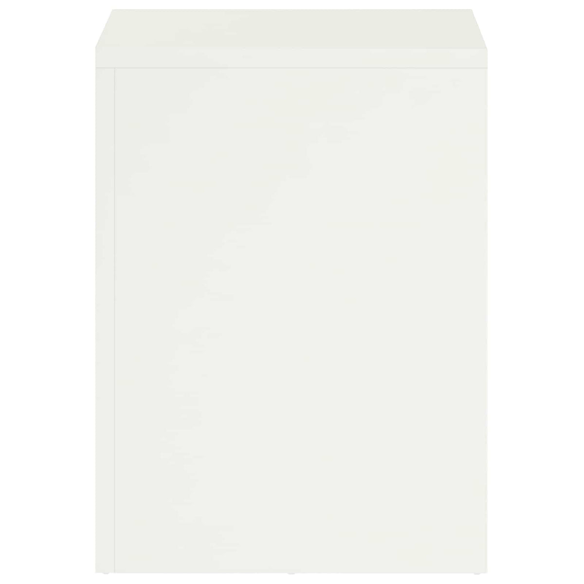 A side view of the white plant stand, showing its cubic form and smooth surface