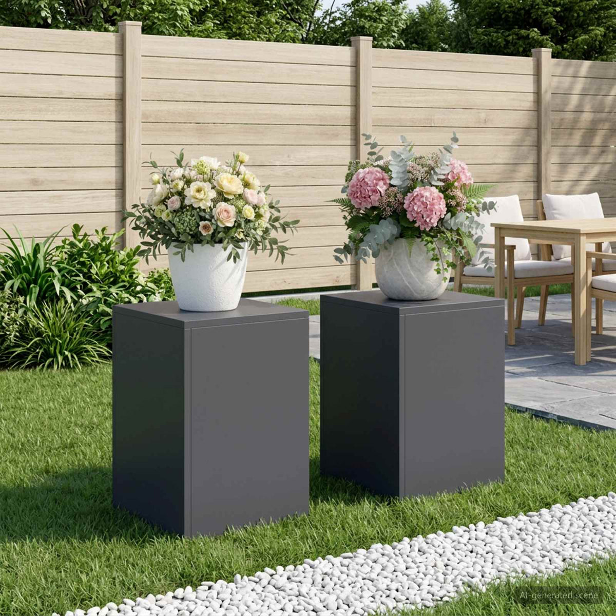 Plant Stand 2 pcs 24 x 24 x 35 cm Steel Anthracite 2x (30 x 30 x 40 cm)
