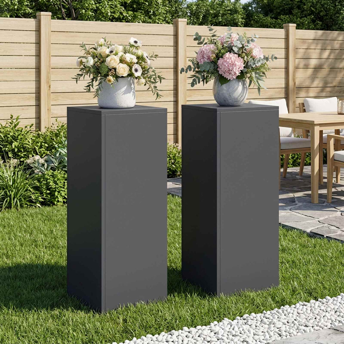 Plant Stand 2 pcs 24 x 24 x 35 cm Steel Anthracite 2x (30 x 30 x 80 cm)