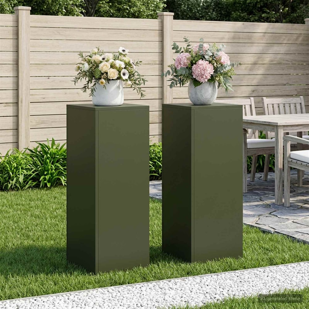 Plant Stand 2 pcs 30 x 30 x 40 cm Steel Olive Green 2x (30 x 30 x 80 cm)
