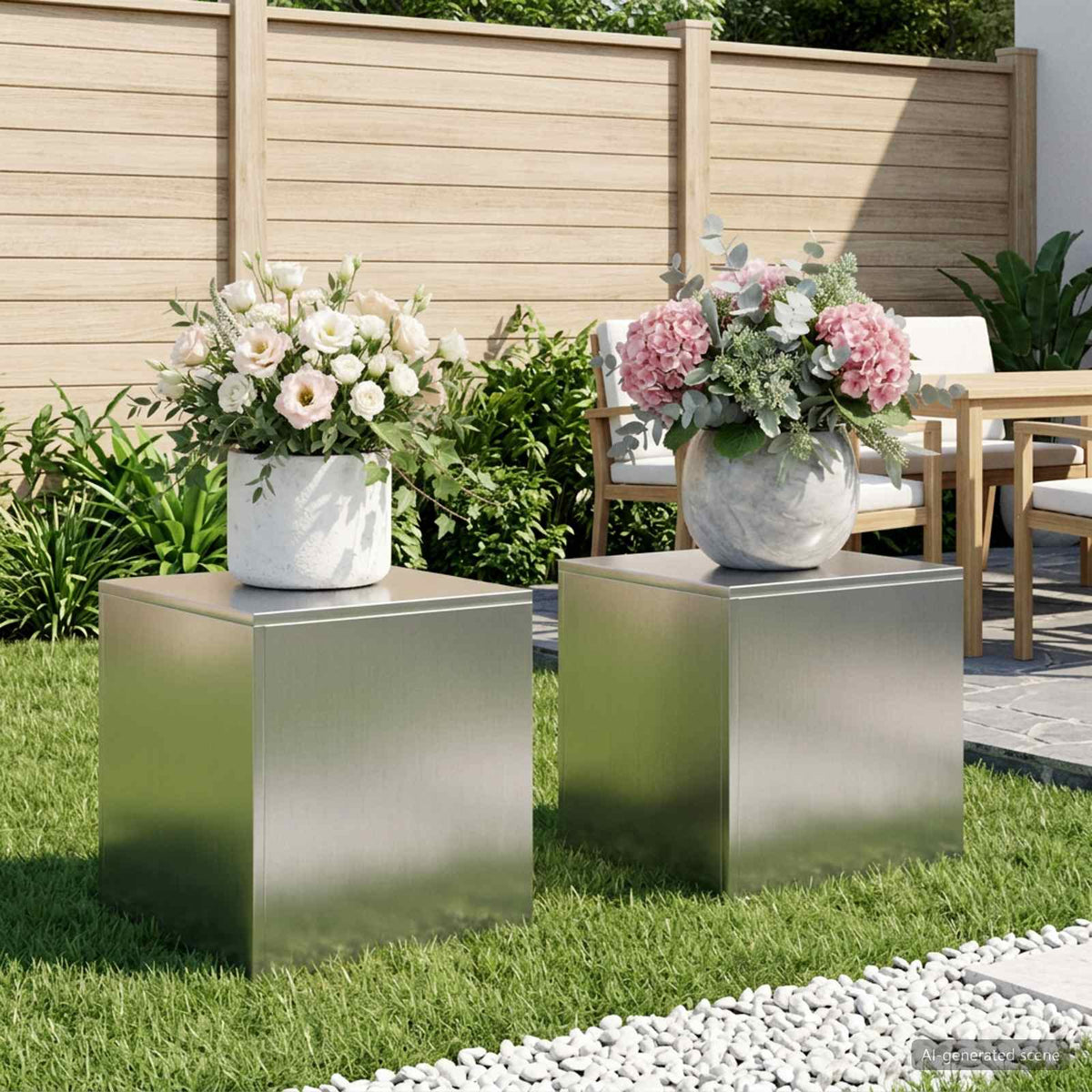 Plant Stand Silver 30 x 30 x 40 cm Steel Galvanised Steel 2x (40 x 40 x 40 cm)