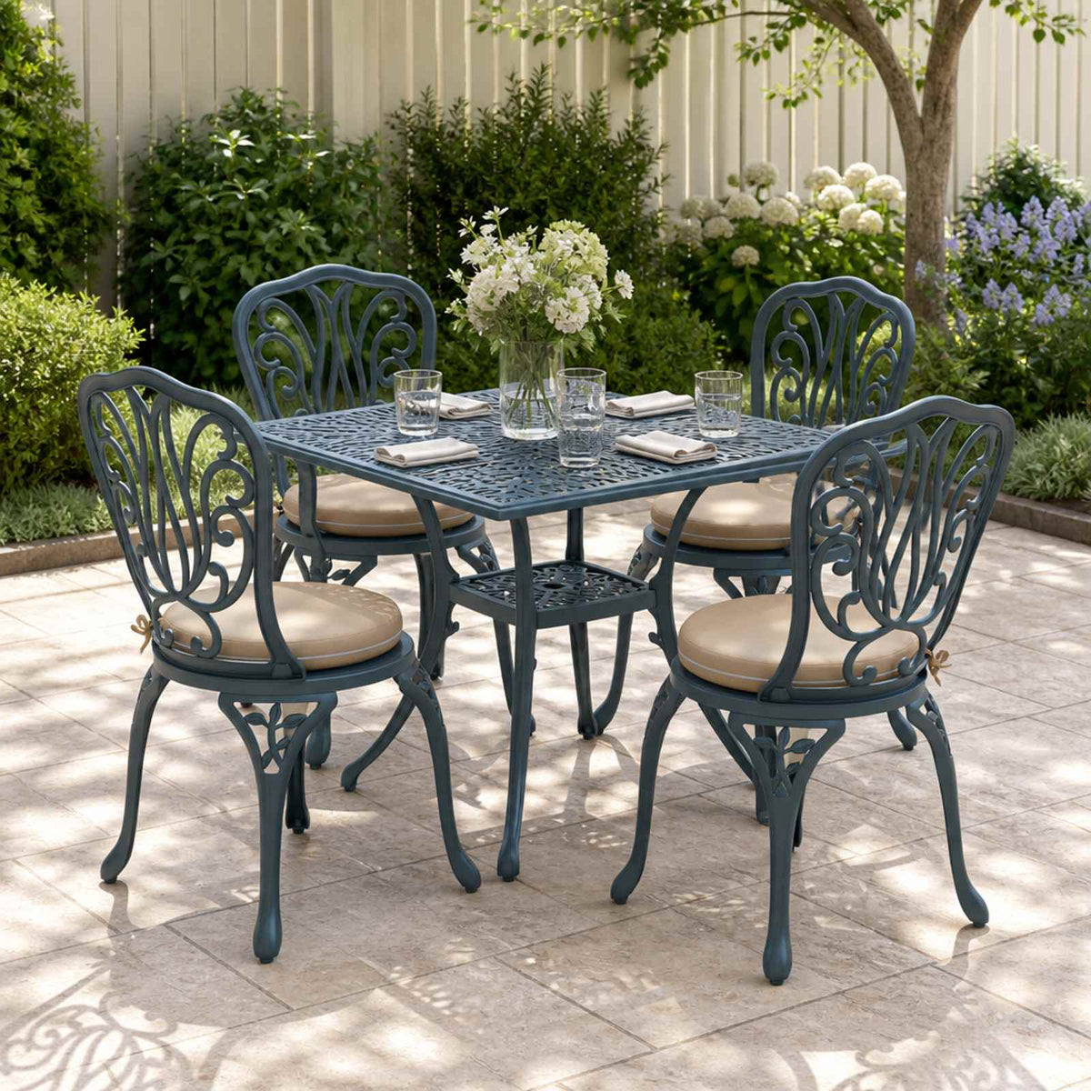 Seat Cushions SOEST 4 pcs 100% Polyester Ø 40 x 7 cm Melange Sand