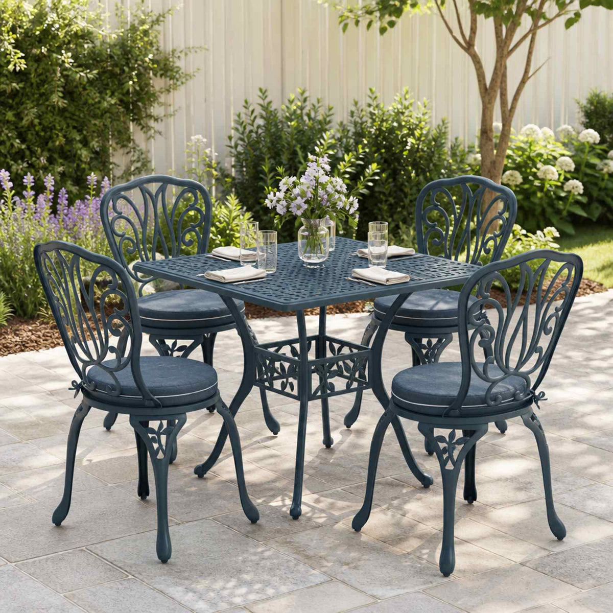 Seat Cushions SOEST 4 pcs 100% Polyester Ø 40 x 7 cm Melange Blue