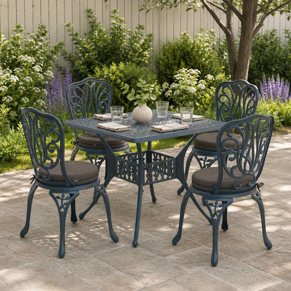 Seat Cushions SOEST 4 pcs 100% Polyester Ø 40 x 7 cm Melange Anthracite