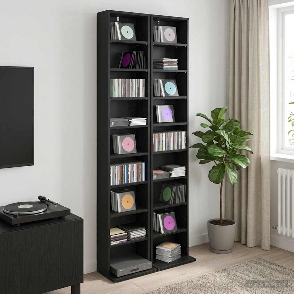 vidaXL CD Cabinet 2 pcs Black Oak 33 x 23.5 x 175 cm Engineered Wood 1