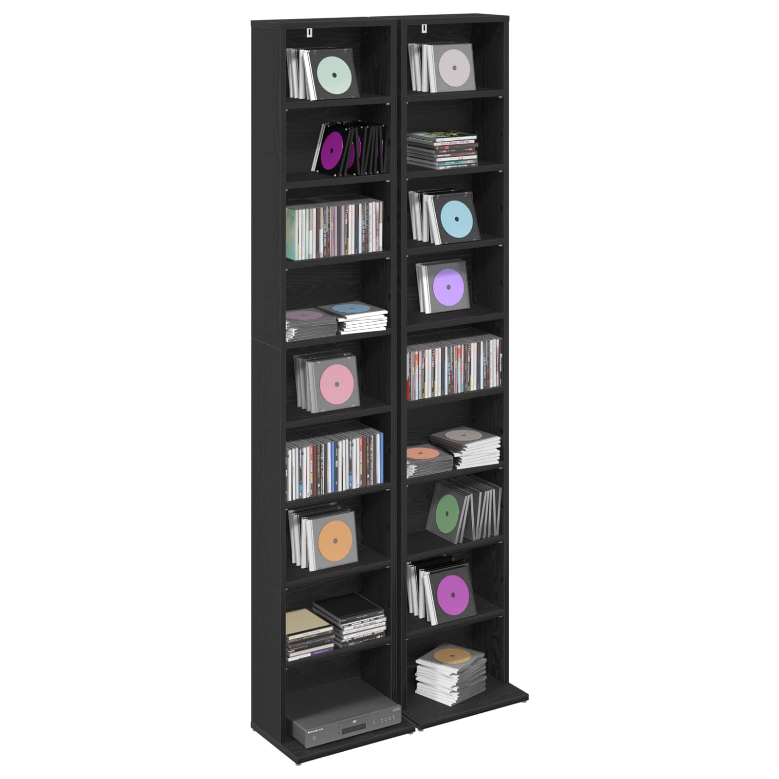 vidaXL CD Cabinet 2 pcs Black Oak 33 x 23.5 x 175 cm Engineered Wood 3