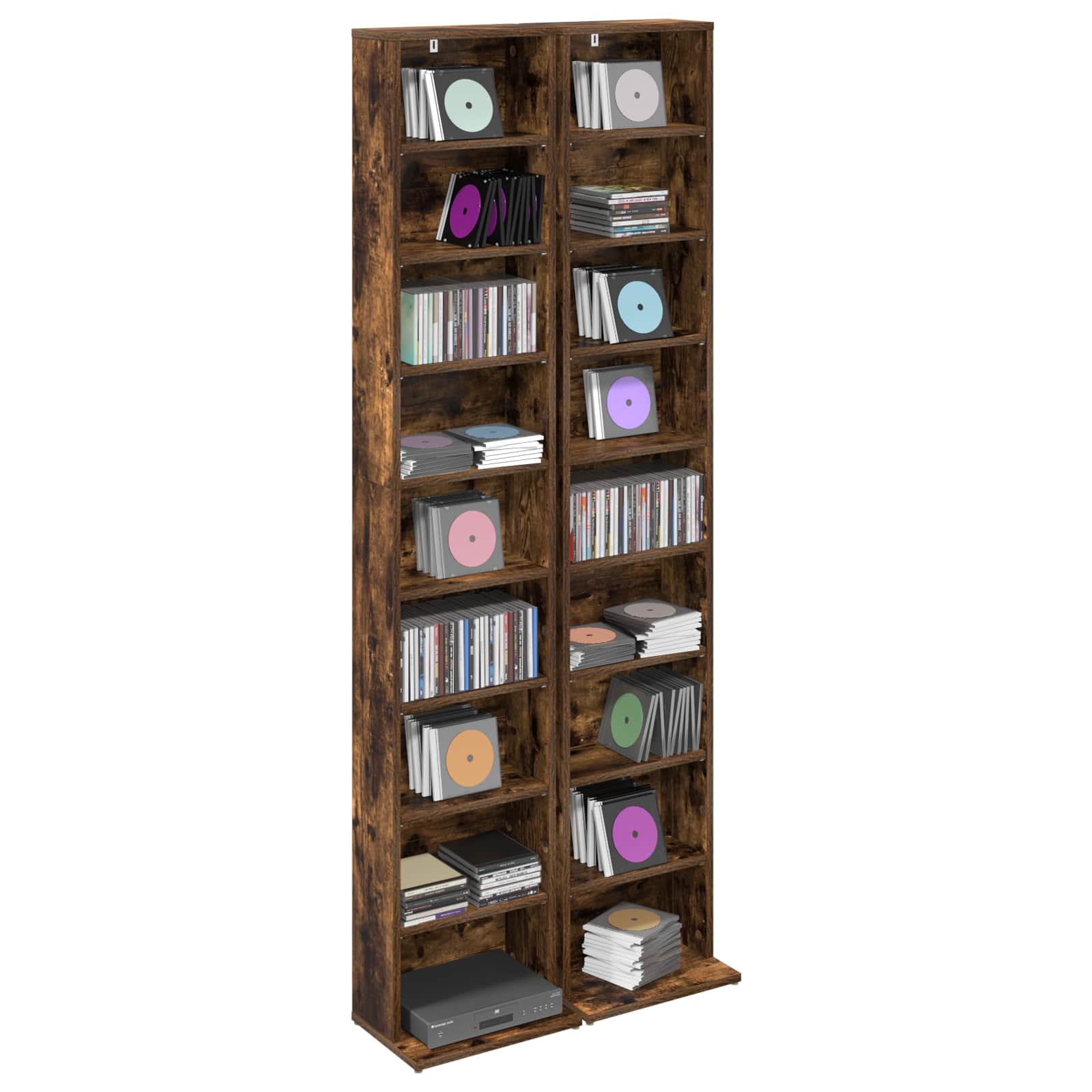 vidaXL CD Cabinet 2 pcs Smoked Oak 33 x 23.5 x 175 cm Engineered Wood 3