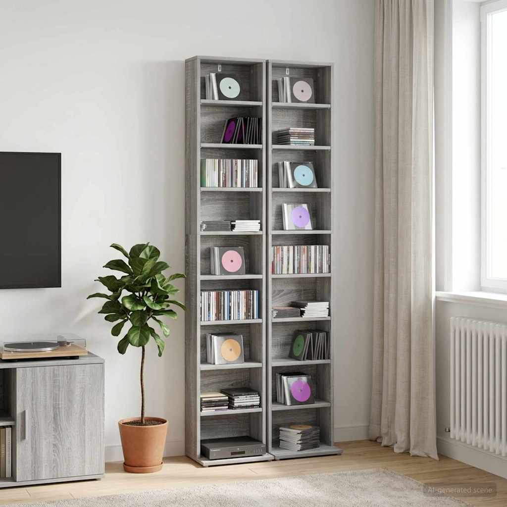 vidaXL CD Cabinet 2 pcs Grey Sonoma 33 x 23.5 x 175 cm Engineered Wood 1